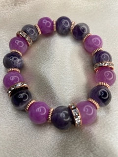 Bubble Gum Candy Bracelet-Amethyst and Dyed Pink Jade