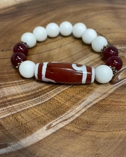 Red Striped Agate with white beads